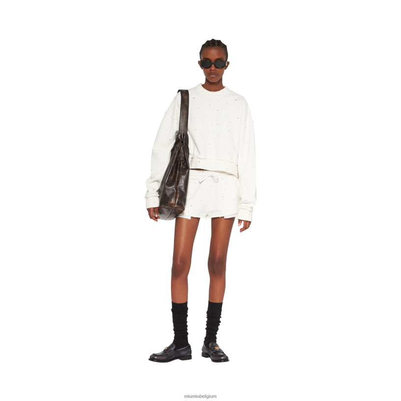 Miu Miu witgeborduurde katoenen short N8F6L982 klaar om te dragen