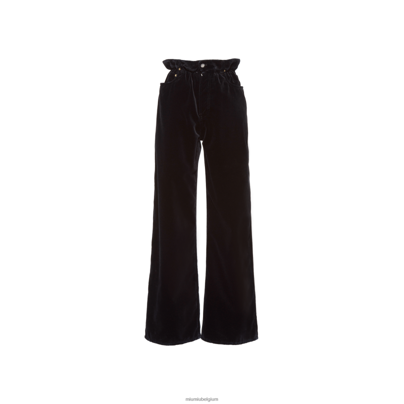 Miu Miu zwartfluwelen broek N8F6L1014 klaar om te dragen