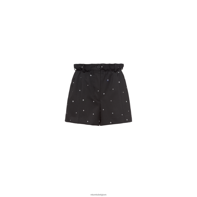 Miu Miu zwartgeborduurde grain de poudre short N8F6L1001 klaar om te dragen