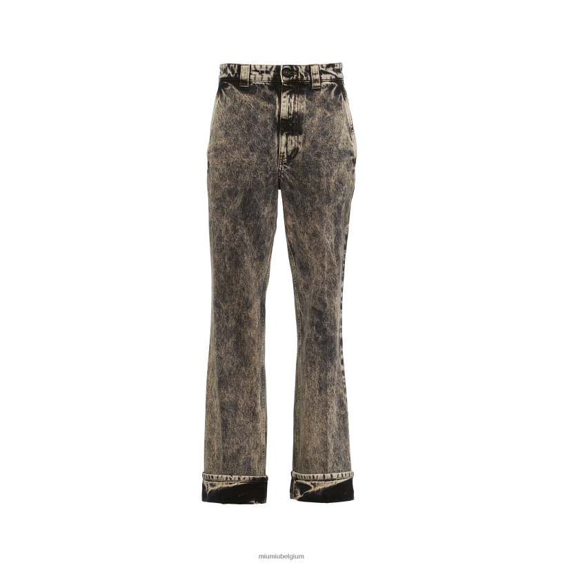 Miu Miu zwartgemarmerde denim jeans N8F6L944 klaar om te dragen