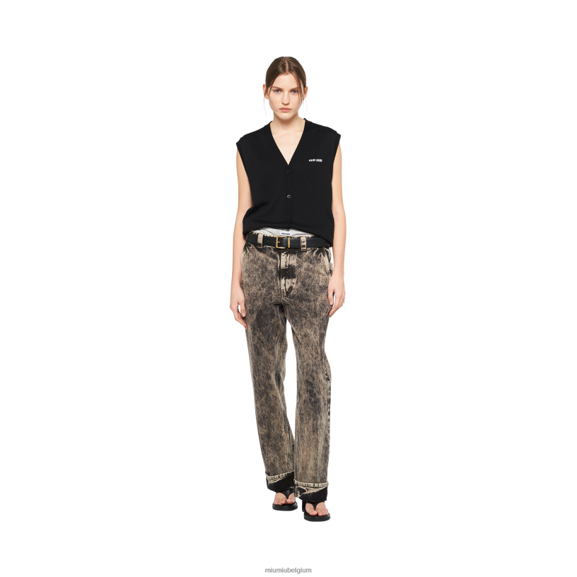 Miu Miu zwartgemarmerde denim jeans N8F6L944 klaar om te dragen
