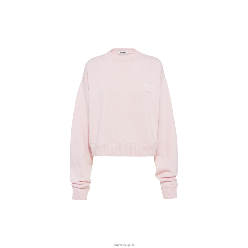 Miu Miu albast rozeoversized trui van wol en kasjmier N8F6L822 klaar om te dragen