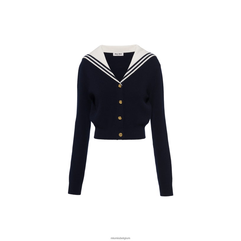 Miu Miu blauw Witkasjmier vest N8F6L755 klaar om te dragen