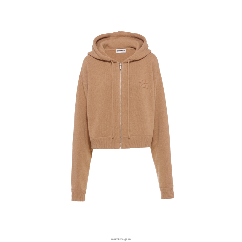 Miu Miu kameel bruinhoodie van wol en kasjmier N8F6L812 klaar om te dragen