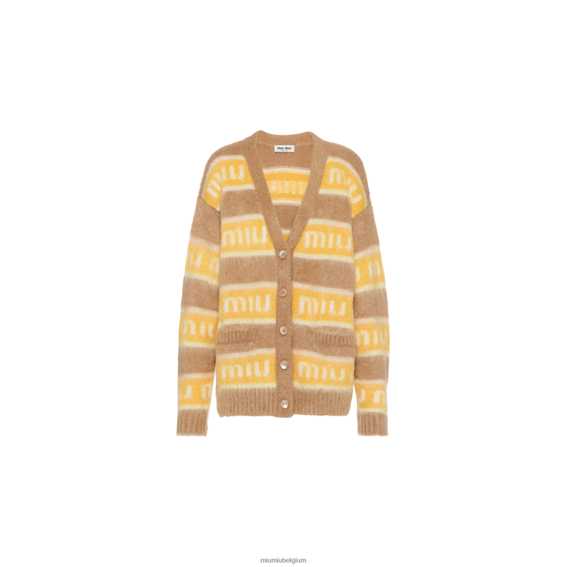 Miu Miu kameel bruinoversized vest van mohair N8F6L815 klaar om te dragen