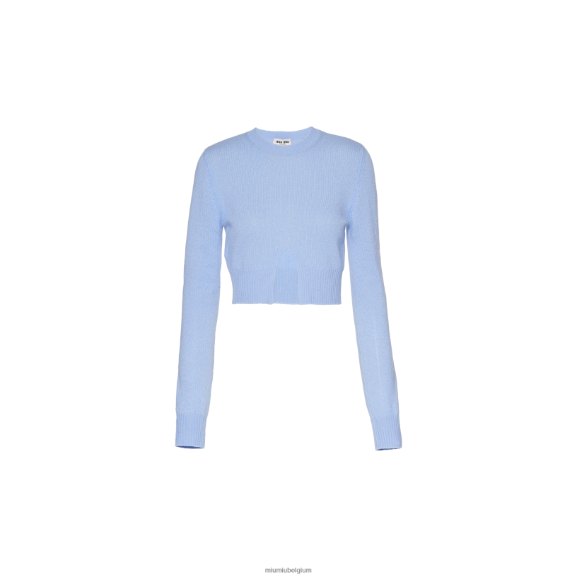 Miu Miu lichtblauwkasjmier trui met ronde hals N8F6L752 klaar om te dragen