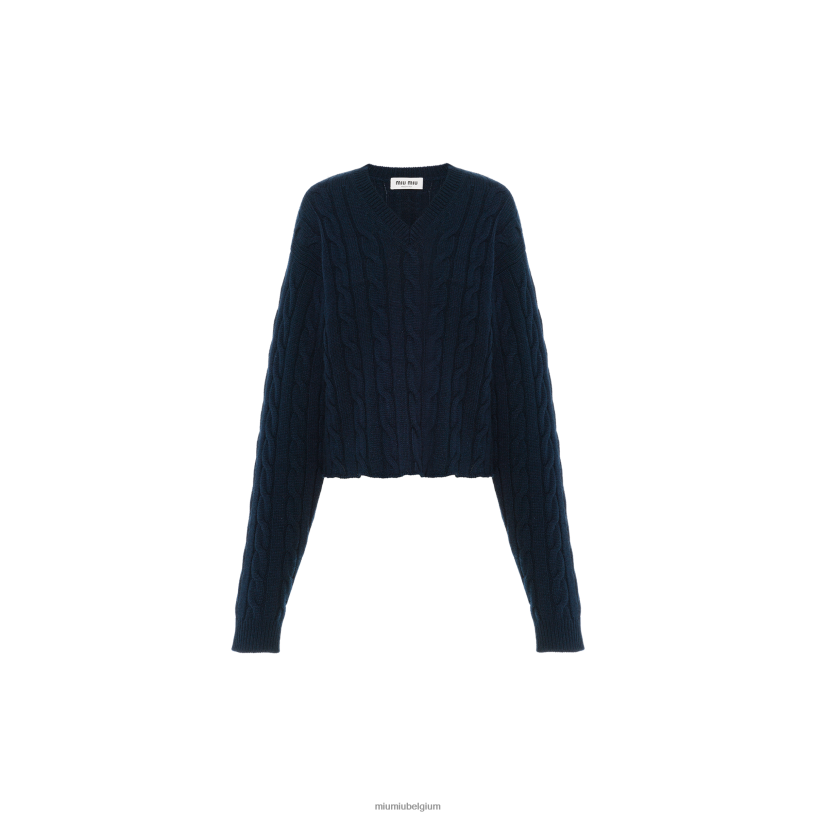 Miu Miu marinekasjmier trui met v-hals N8F6L831 klaar om te dragen