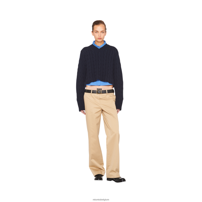 Miu Miu marinekasjmier trui met v-hals N8F6L831 klaar om te dragen