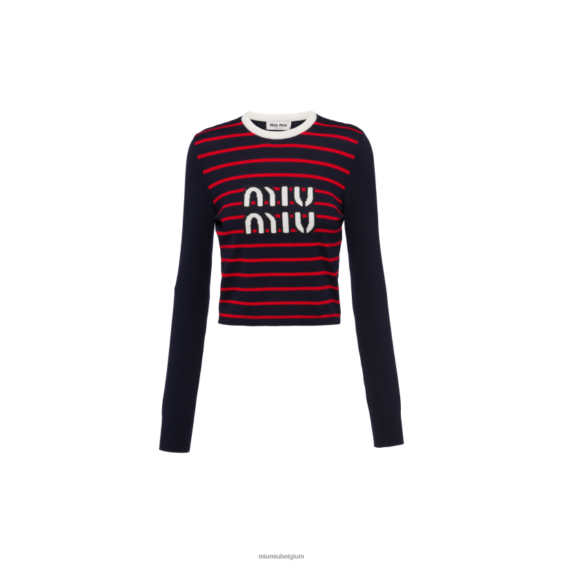 Miu Miu marinewollen trui met ronde hals N8F6L761 klaar om te dragen