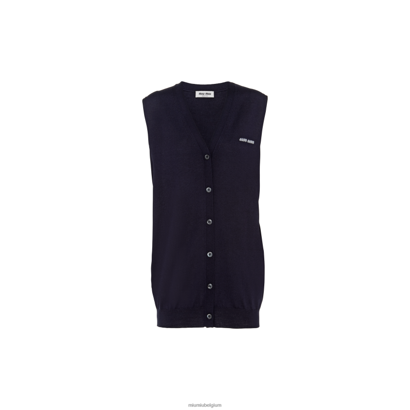 Miu Miu marinewollen trui vest N8F6L736 klaar om te dragen