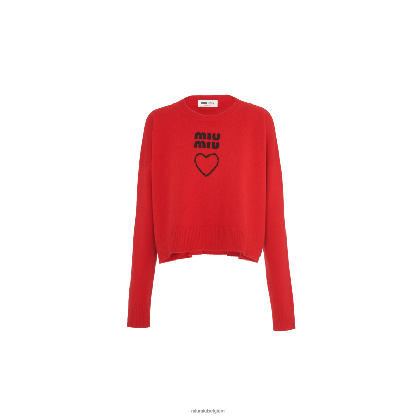 Miu Miu roodkasjmier trui met ronde hals N8F6L765 klaar om te dragen