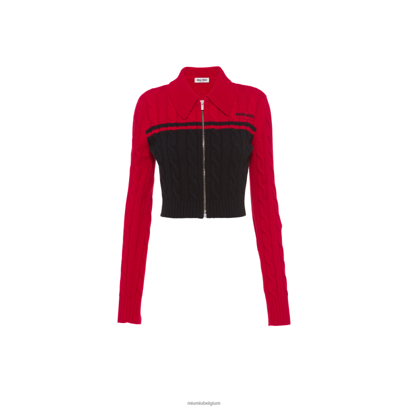 Miu Miu zwart roodvest met rits van wol en kasjmier N8F6L809 klaar om te dragen