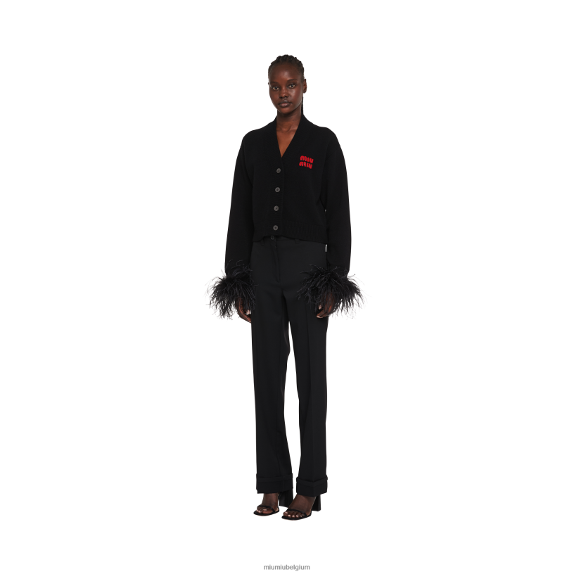 Miu Miu zwartkasjmier vest met veren N8F6L778 klaar om te dragen
