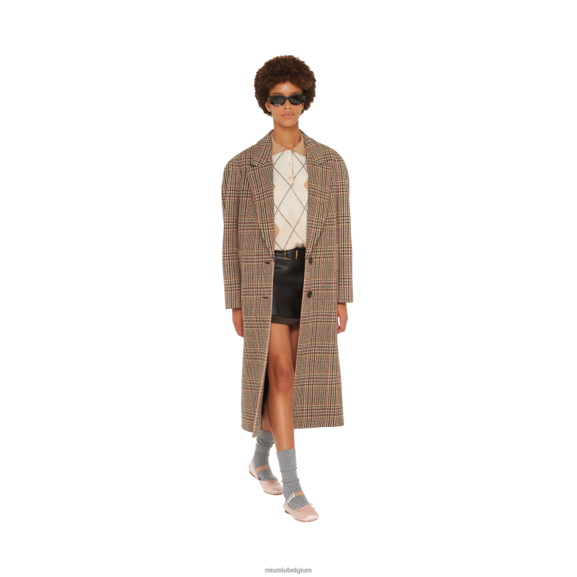 Miu Miu Roestoversized geruite jas N8F6L510 klaar om te dragen