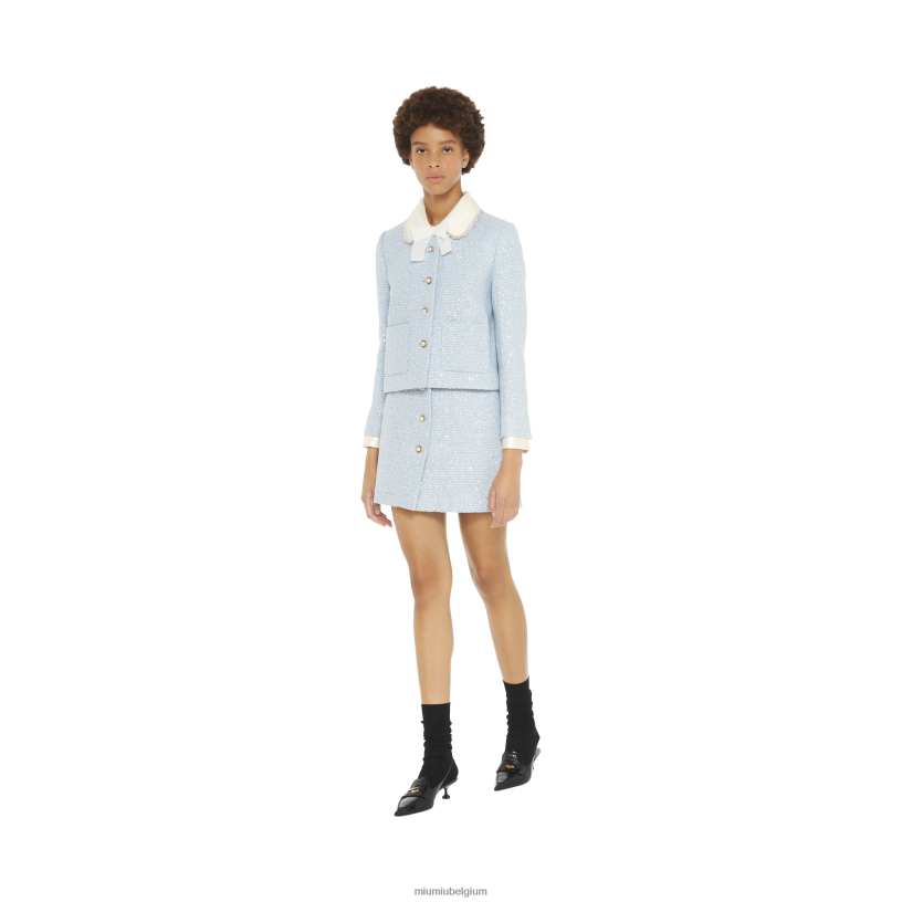 Miu Miu astrosingle-breasted tweed jasje met pailletten N8F6L526 klaar om te dragen