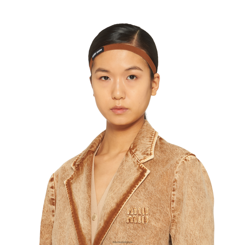 Miu Miu cognacgemarmerd spijkerjack N8F6L458 klaar om te dragen