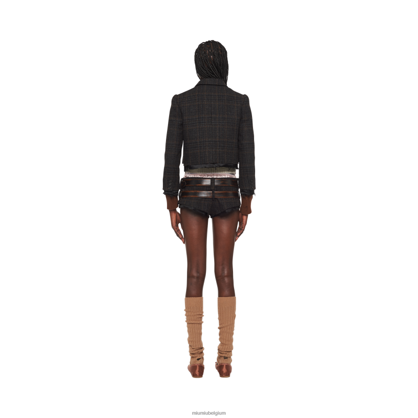 Miu Miu ebbehoutgeruite jas met één rij knopen N8F6L505 klaar om te dragen