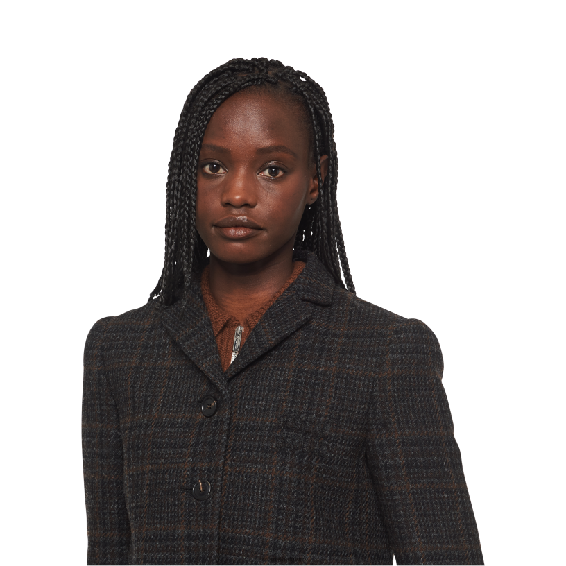 Miu Miu ebbehoutgeruite jas met één rij knopen N8F6L505 klaar om te dragen