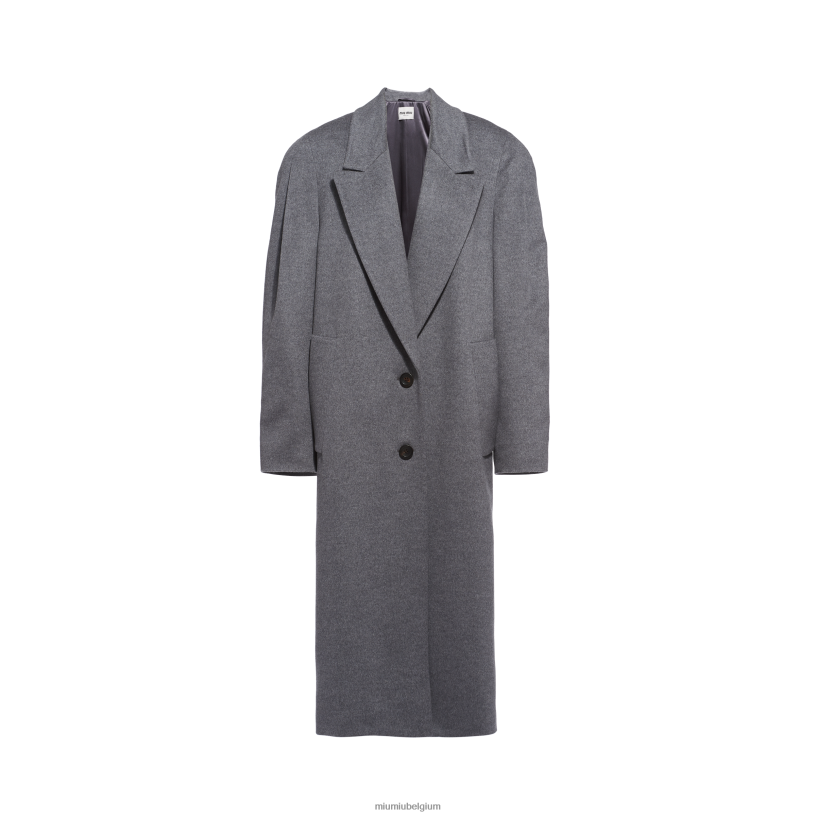 Miu Miu grijssingle-breasted velours jas N8F6L509 klaar om te dragen