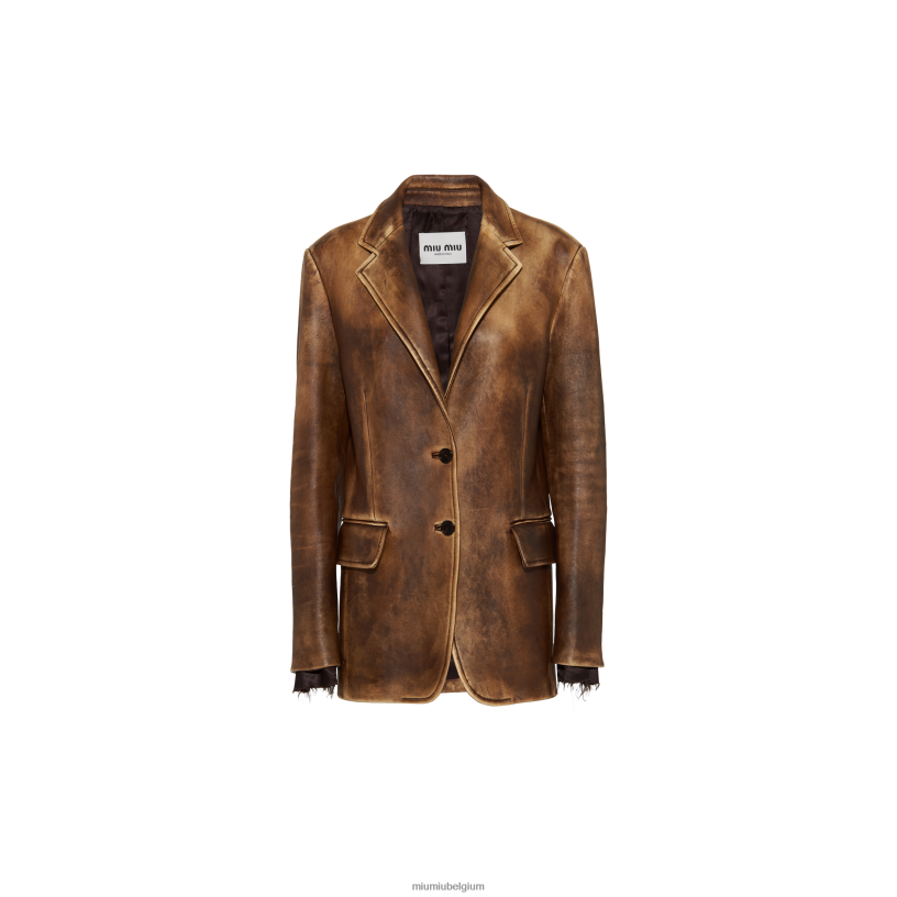 Miu Miu ivoor/cacaobruinnappa leren jack N8F6L463 klaar om te dragen