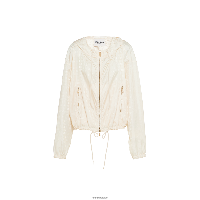Miu Miu ivoornylon blousonjack N8F6L454 klaar om te dragen