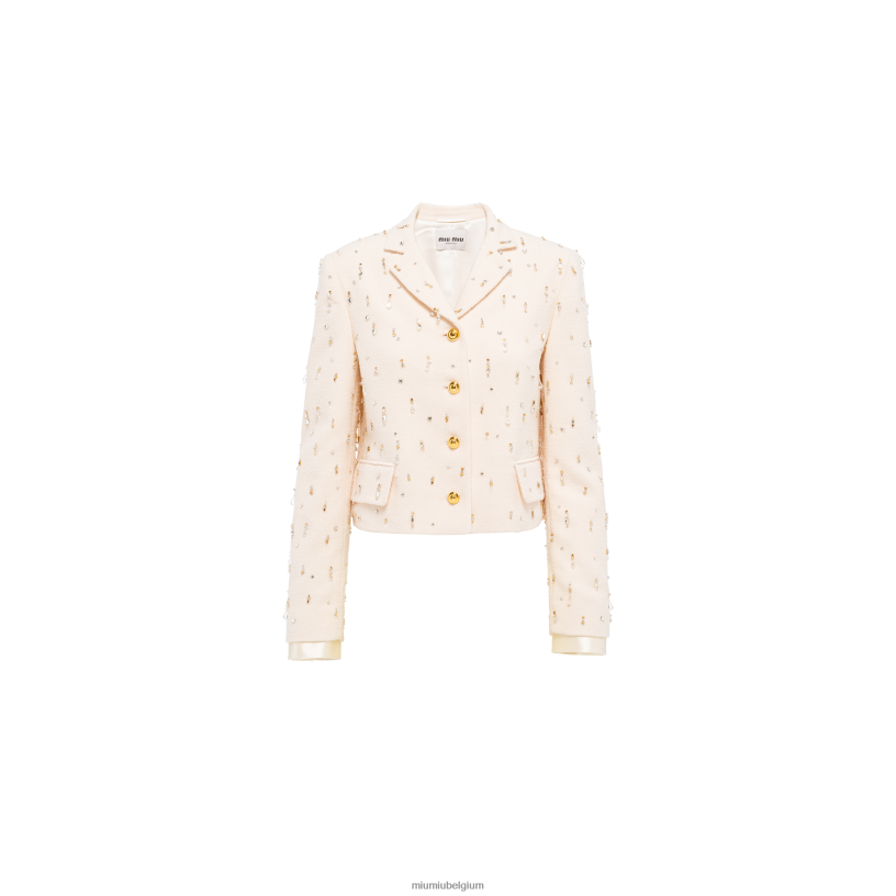 Miu Miu ivoorsingle-breasted bouclé jasje met borduursels N8F6L520 klaar om te dragen