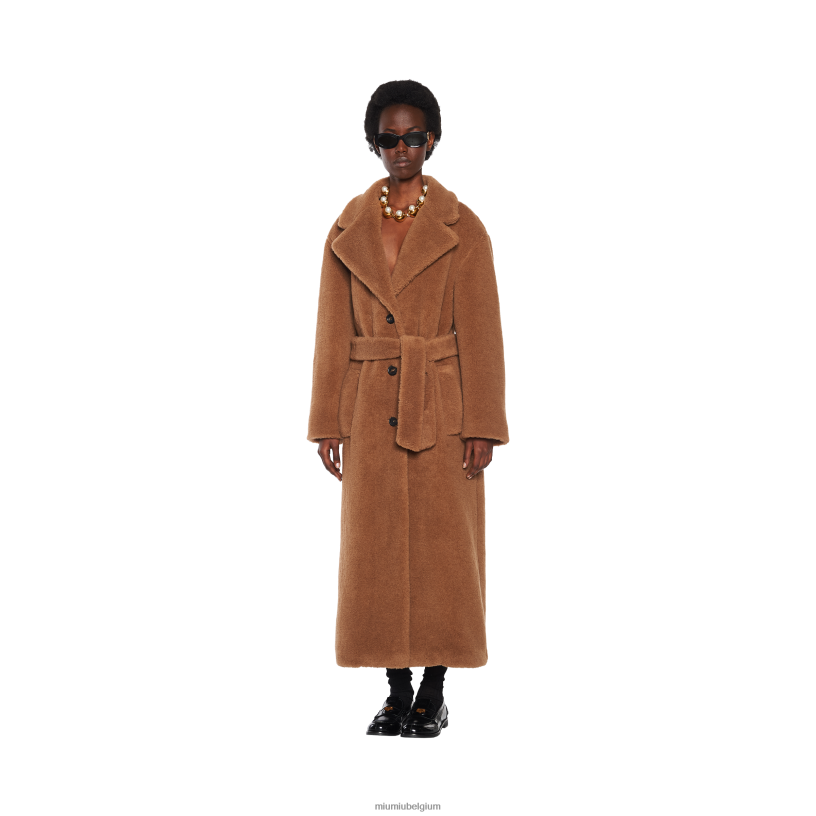 Miu Miu kameel bruinsingle-breasted alpaca jas N8F6L541 klaar om te dragen