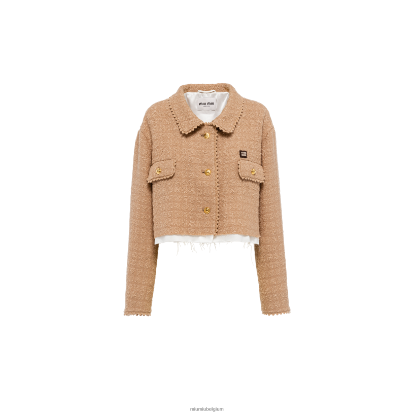 Miu Miu kameel bruinsingle-breasted tweed jasje N8F6L516 klaar om te dragen
