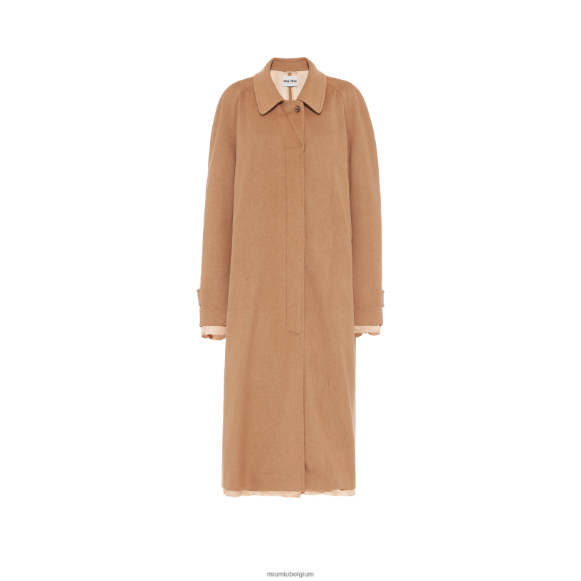 Miu Miu kameel bruinsingle-breasted velours jas van kamelenhaar N8F6L551 klaar om te dragen