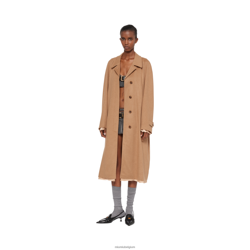 Miu Miu kameel bruinsingle-breasted velours jas van kamelenhaar N8F6L551 klaar om te dragen