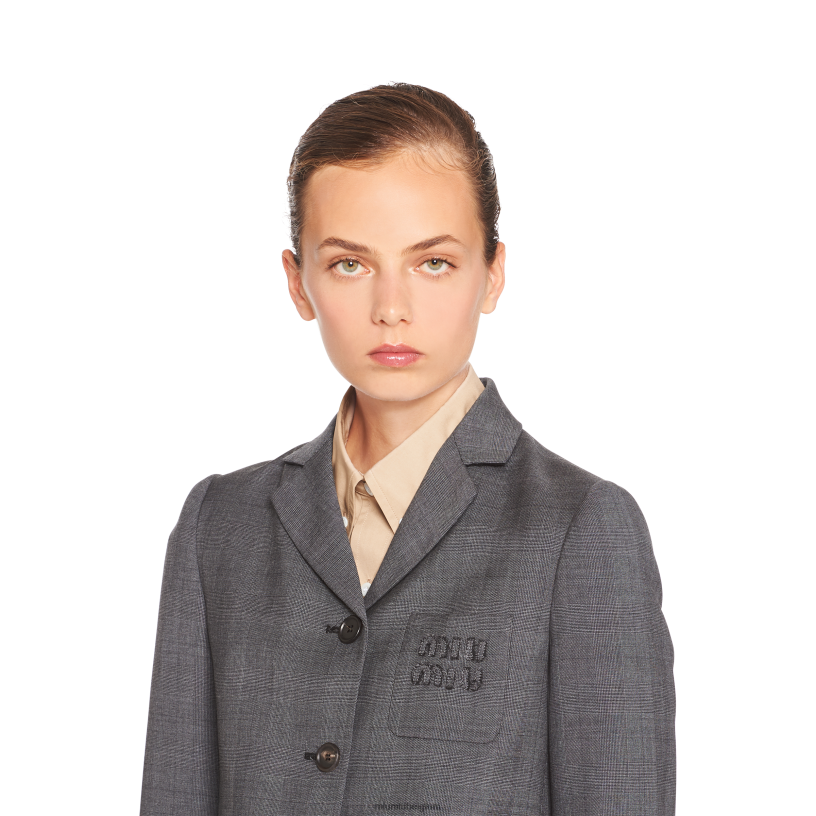 Miu Miu leigrijsSingle-breasted Prince of Wales geruit jack N8F6L547 klaar om te dragen