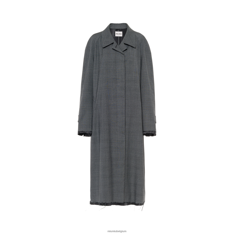 Miu Miu leigrijsgeruite wollen jas met enkele rij knopen van Prince of Wales N8F6L550 klaar om te dragen