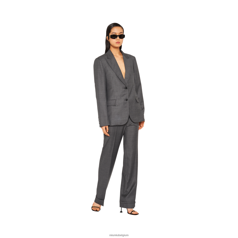 Miu Miu leigrijsgrisaille jack met enkele rij knopen N8F6L502 klaar om te dragen