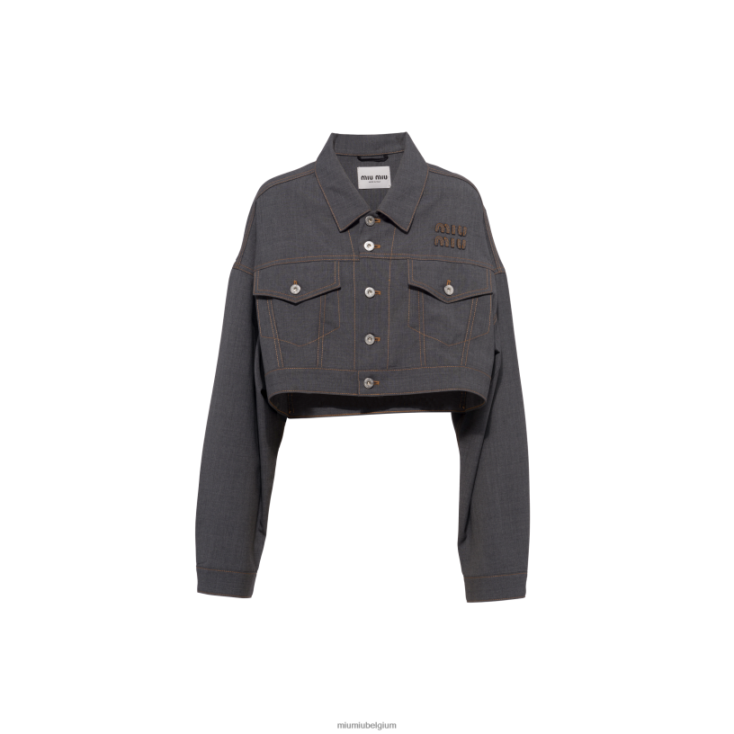 Miu Miu leigrijswollen blousonjas N8F6L472 klaar om te dragen