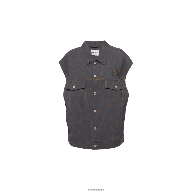 Miu Miu leigrijswollen blousonjas N8F6L474 klaar om te dragen