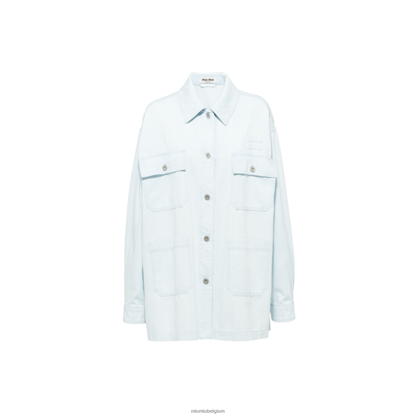 Miu Miu lichtblauwdenim blouson jack N8F6L482 klaar om te dragen