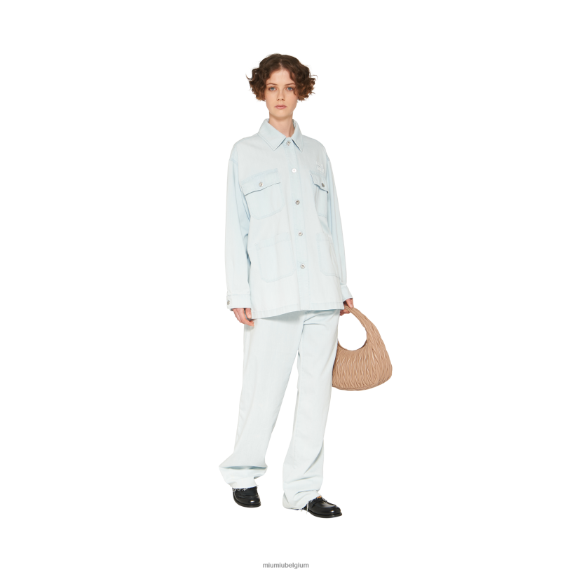 Miu Miu lichtblauwdenim blouson jack N8F6L482 klaar om te dragen