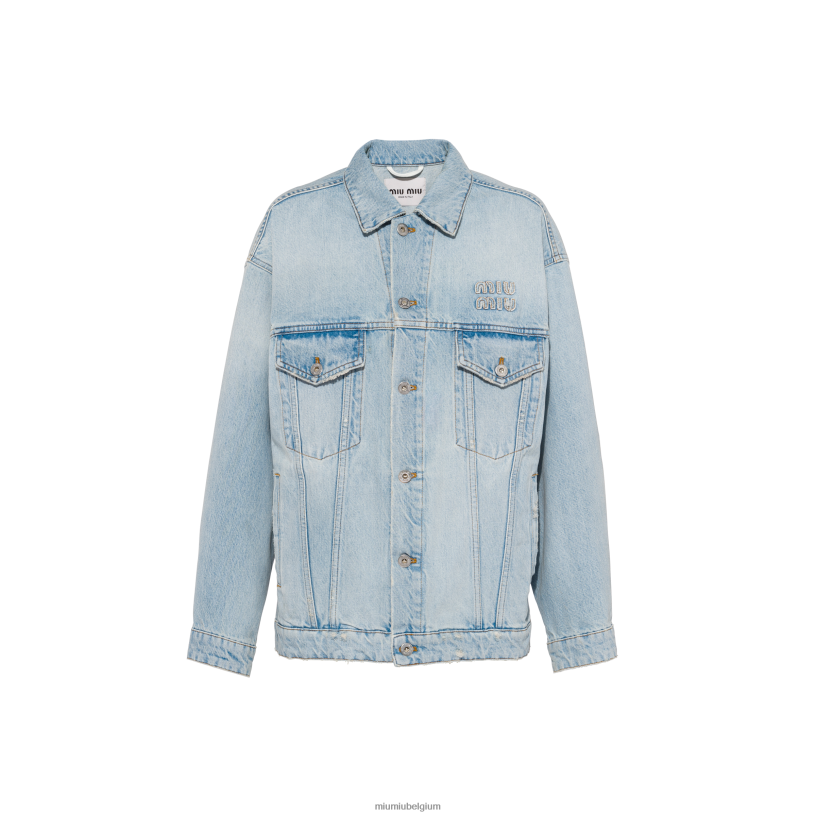 Miu Miu lichtblauwgeborduurd denim blousonjack N8F6L524 klaar om te dragen