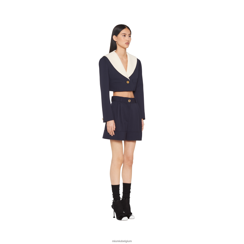 Miu Miu marinecropped grain de poudre jack met enkele rij knopen N8F6L545 klaar om te dragen