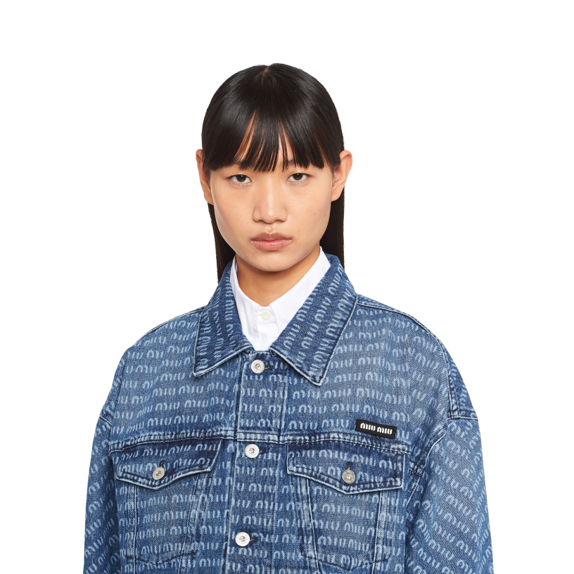 Miu Miu marinedenim blouson jack N8F6L469 klaar om te dragen