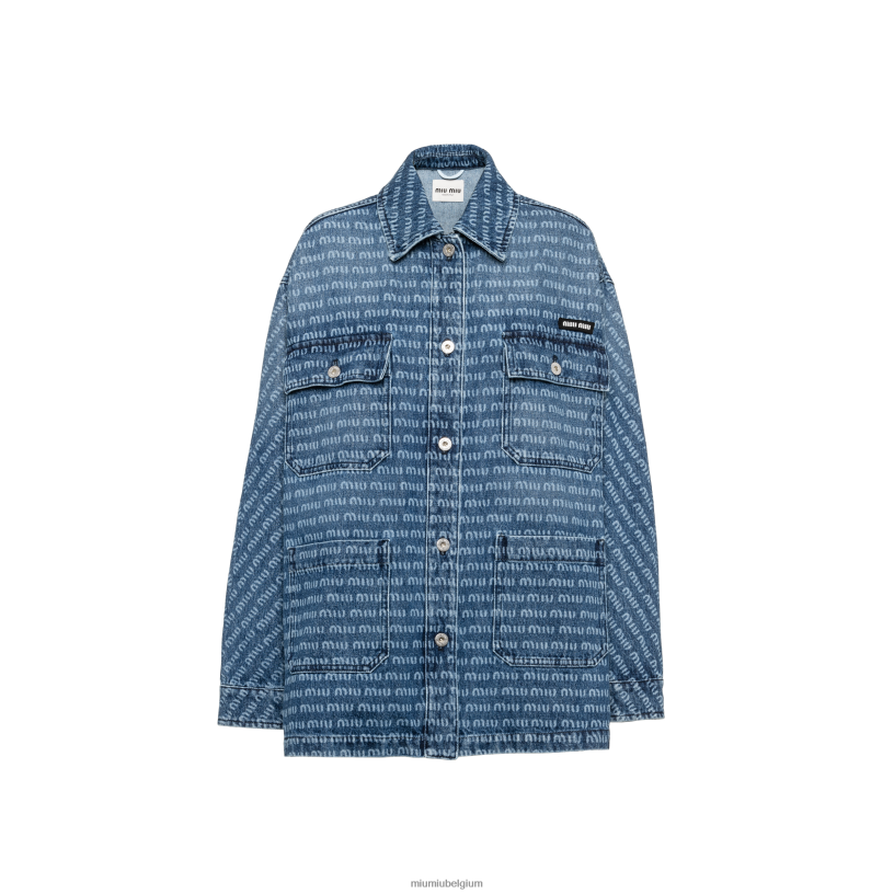 Miu Miu marinedenim blouson jack N8F6L470 klaar om te dragen
