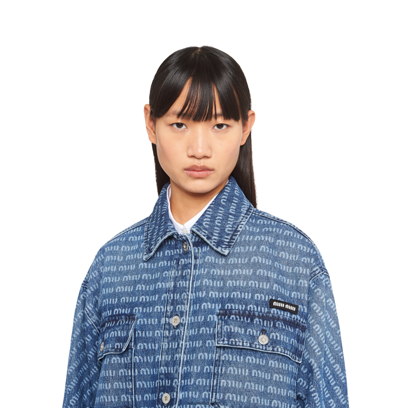 Miu Miu marinedenim blouson jack N8F6L470 klaar om te dragen