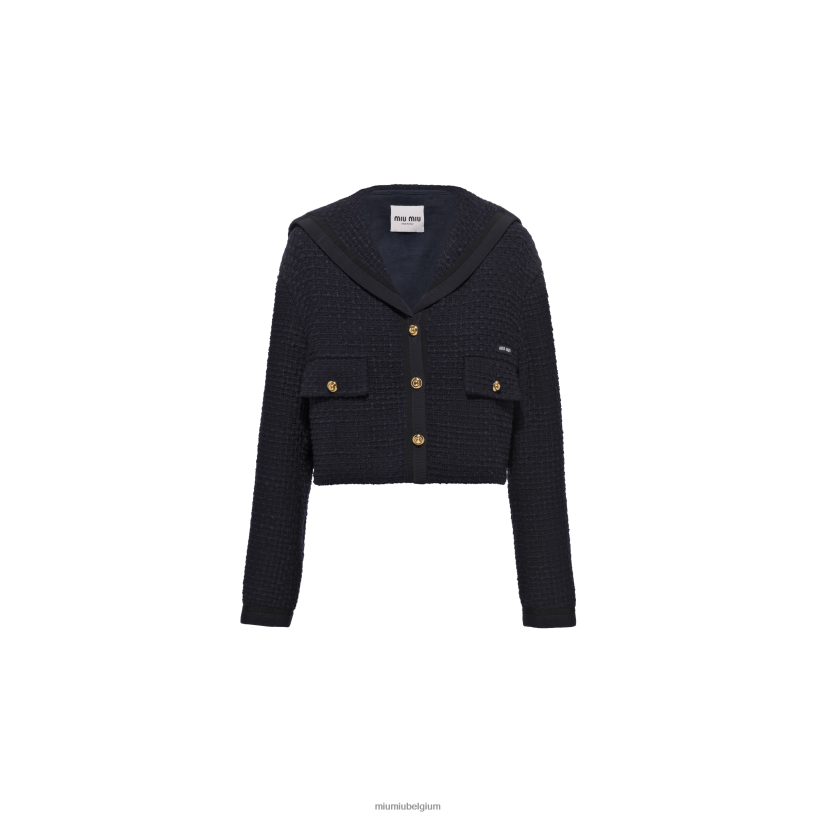 Miu Miu marinesingle-breasted tweed jasje N8F6L484 klaar om te dragen