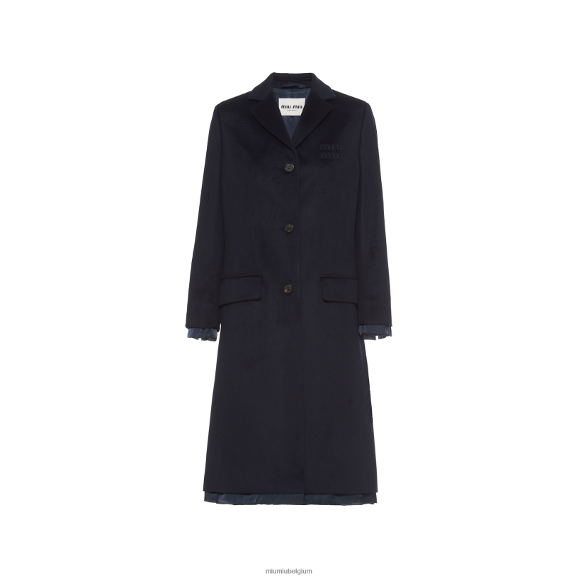 Miu Miu marinesingle-breasted velours jas N8F6L522 klaar om te dragen