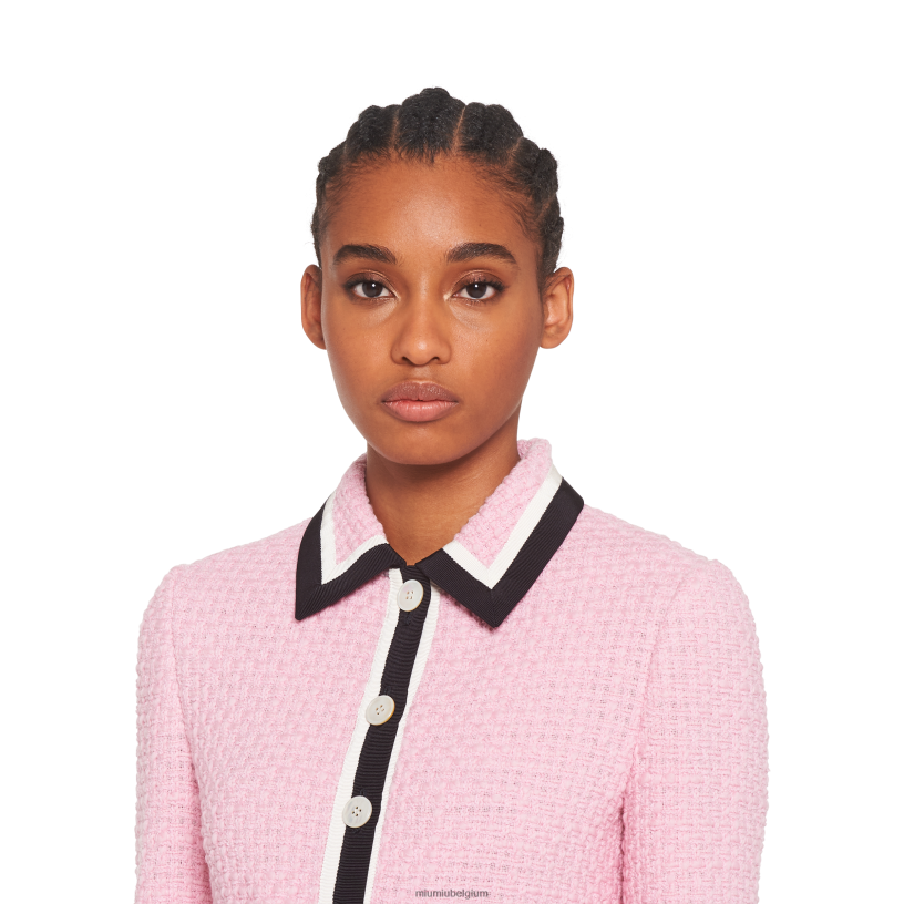 Miu Miu rozesingle-breasted tweed jasje N8F6L528 klaar om te dragen