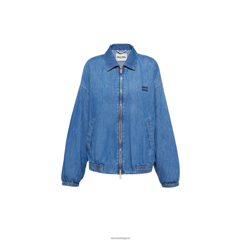 Miu Miu saffierblauwchambray blouson jack N8F6L455 klaar om te dragen