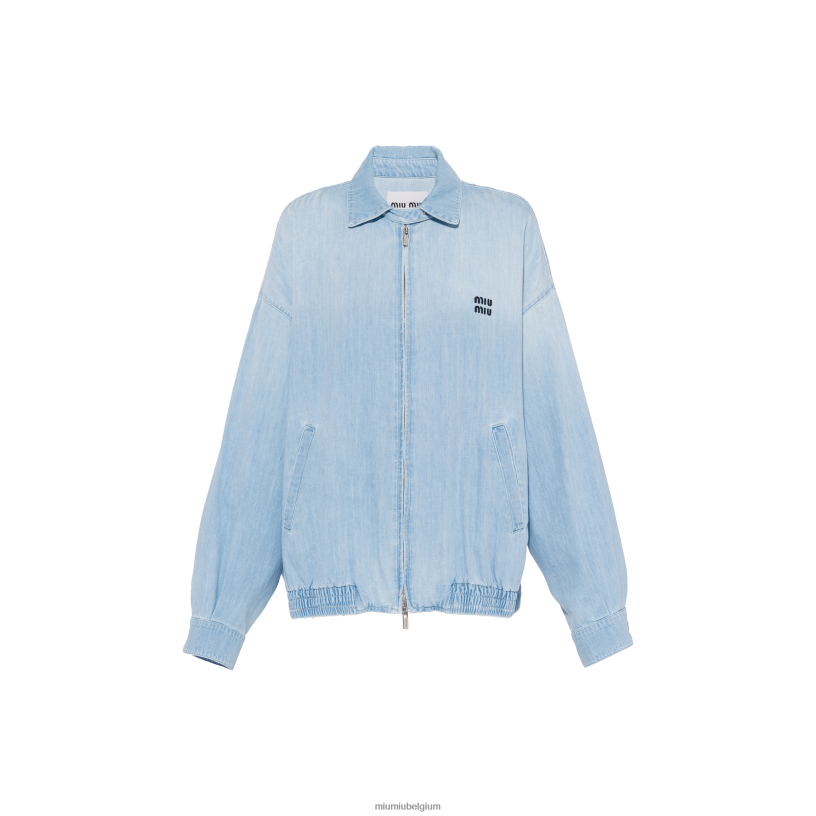 Miu Miu saffierblauwchambray blouson jack N8F6L525 klaar om te dragen