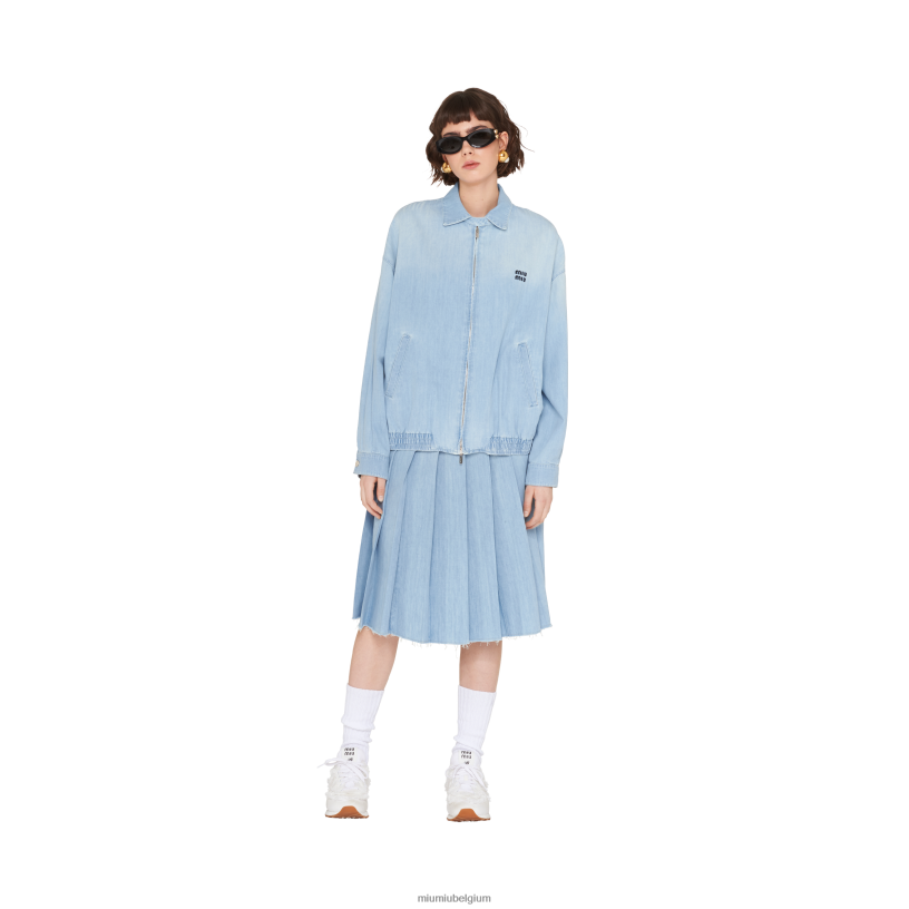 Miu Miu saffierblauwchambray blouson jack N8F6L525 klaar om te dragen