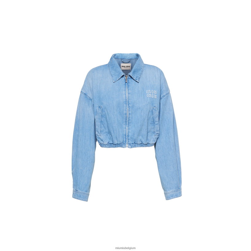 Miu Miu saffierblauwdenim blouson jack N8F6L478 klaar om te dragen