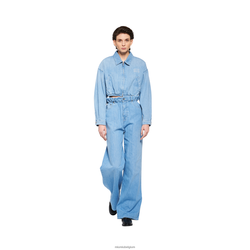 Miu Miu saffierblauwdenim blouson jack N8F6L478 klaar om te dragen